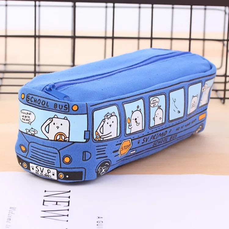 cute creative small animal bus canvas pencil case student stationery wholesale
