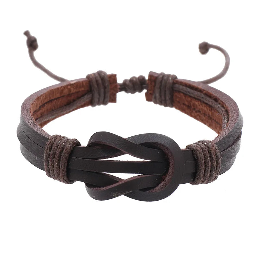 retro simple style knot pu leather wax rope men's wristband