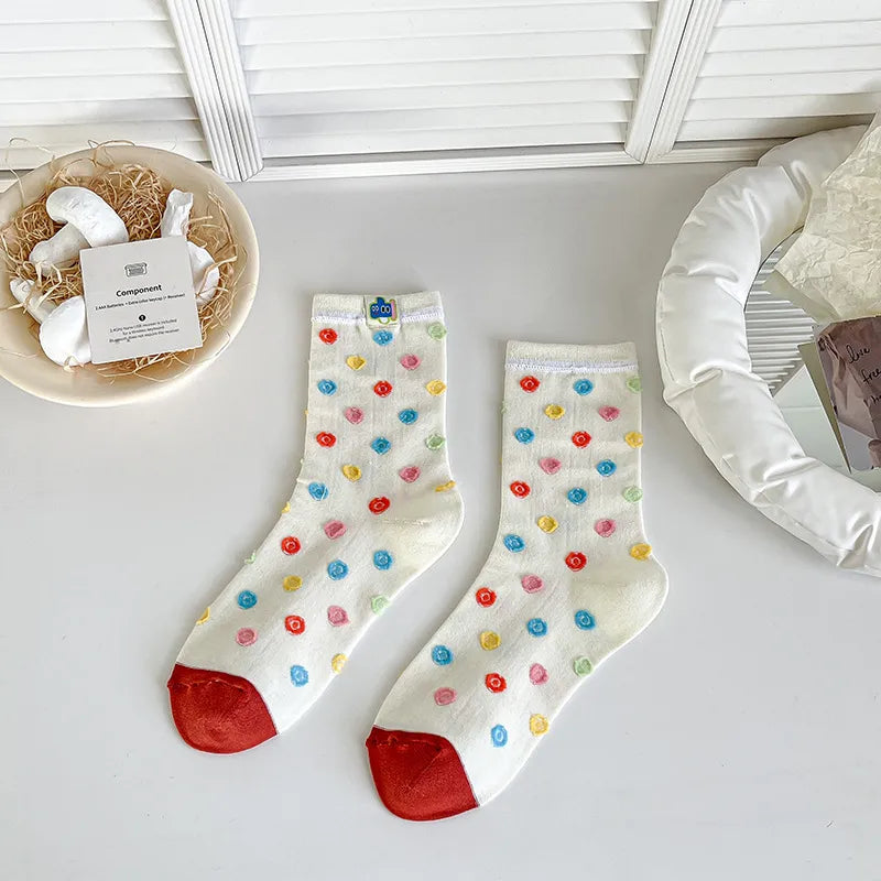 A Pair Cute Women's Stripe Polka Dots Cotton Crew Socks