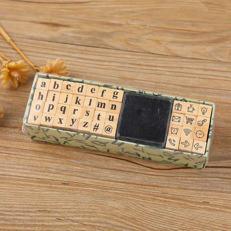 basic notebook set typewriter digital letter seal diy album diary wooden stamp 40 pieces