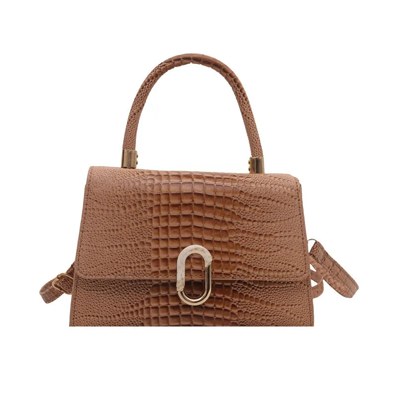 Women's Small Pu Leather Crocodile Classic Style Square Magnetic Buckle Shoulder Bag Handbag