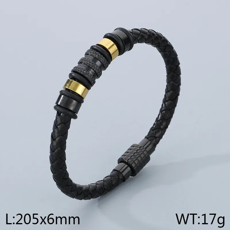 Simple Style Geometric 304 Stainless Steel Super fine reinforced leather 18K Gold Plated Men's Bangle