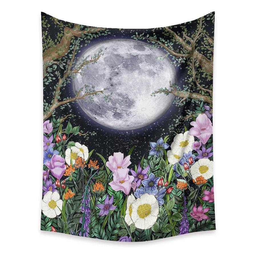 moon phase flowers printing bedroom decoration wall cloth wholesale nihaodropshipping