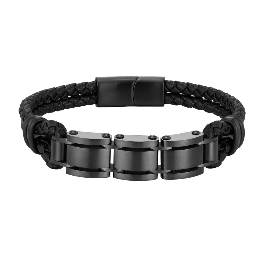 Simple Style Geometric 316L Stainless Steel Leather Plating Men's Bracelets Men Cord & Leather Bracelets