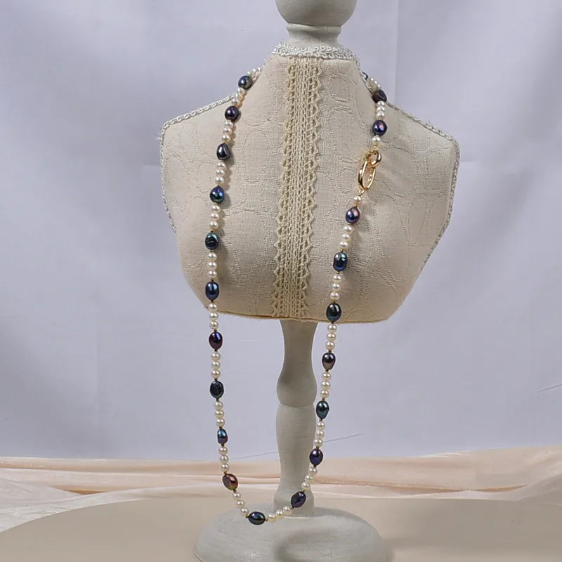 Handmade Long Natural Freshwater Pearl Necklace For Women Sweater Chain Elegant High-End Accessory Suitable For Autumn Winter
