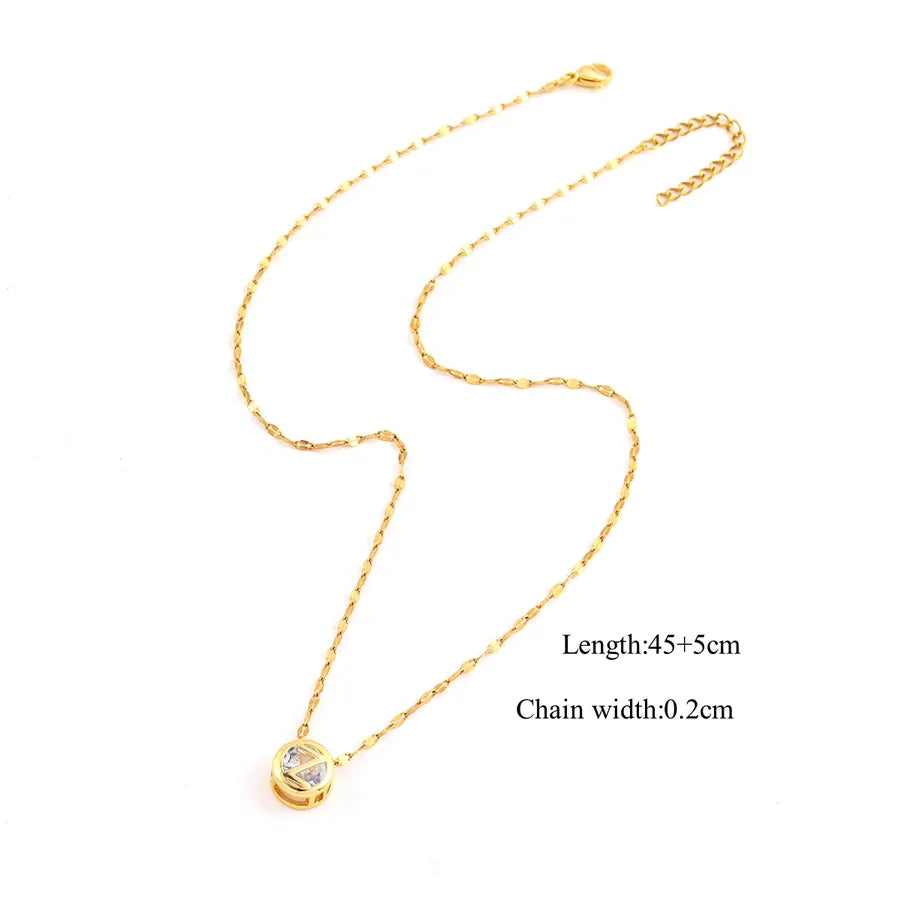 Wholesale Jewelry Elegant Simple Style Classic Style Round Letter 201 Stainless Steel Copper Artificial Crystal Lip Chain Pendant Necklace