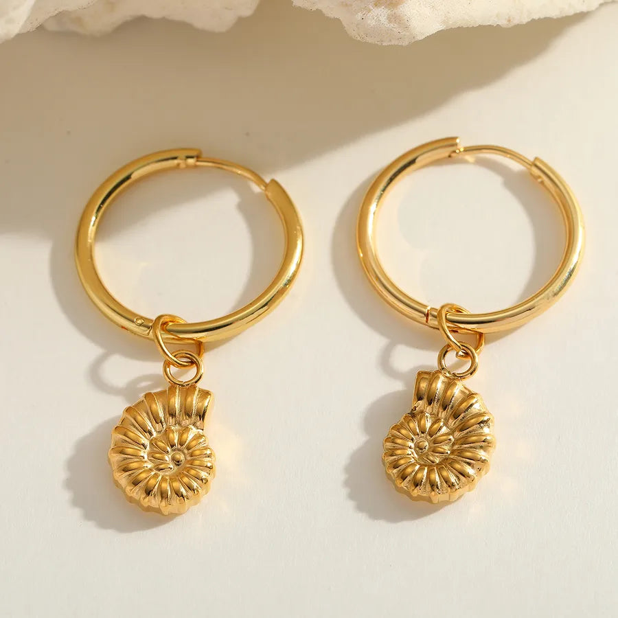 1 Piece Cute Romantic Marine Style Conch Plating 304 Stainless Steel 18K Gold Plated Earrings