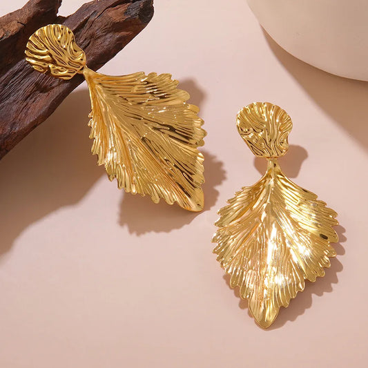 1 Pair Exaggerated Wedding Novelty Leaf 304 Stainless Steel Imitation Gold Drop Earrings
