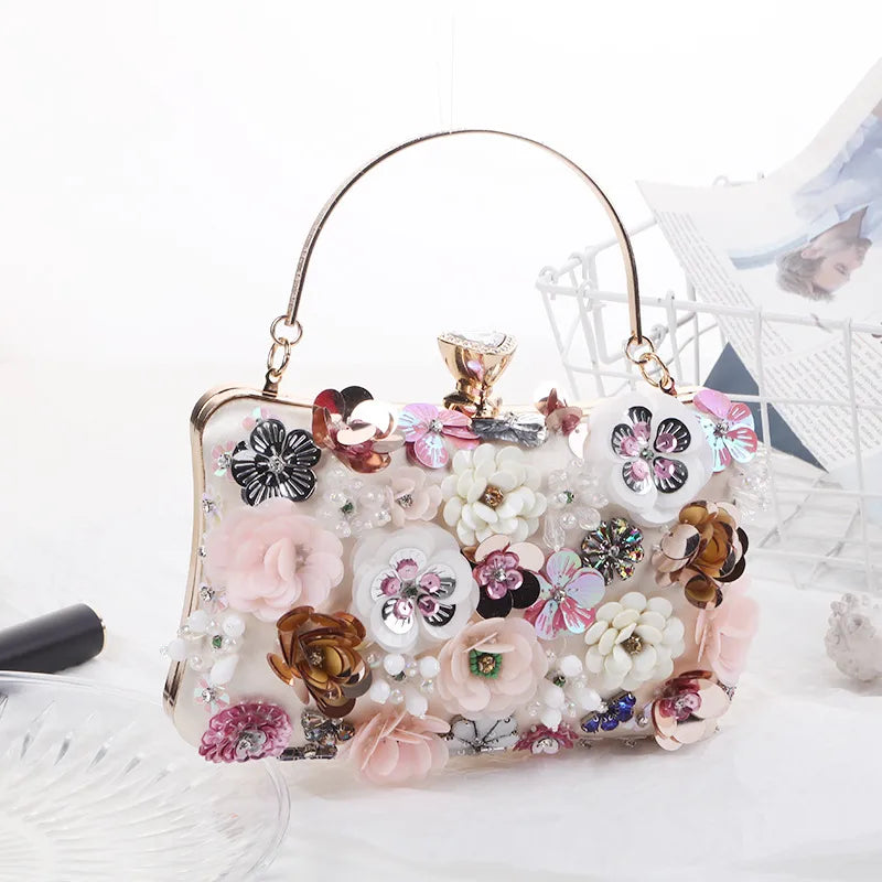 satin flower beading square evening bags