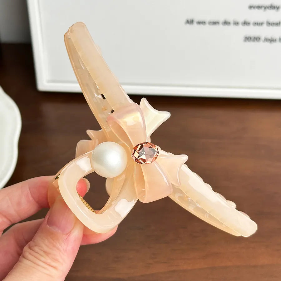 Large Versatile Acetate Butterfly Knot Hair Clip Diamond Shark Clamp Hair Accessories Elegant Simple Style Women's Hairpin