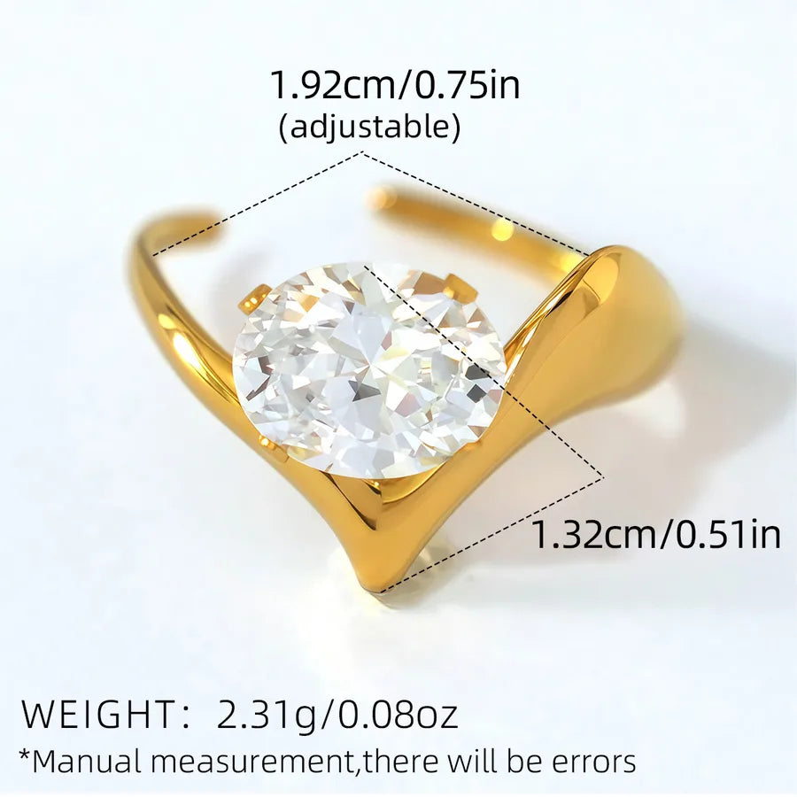 Wholesale Jewelry Simple Style Artistic Lines 304 Stainless Steel 18K Gold Plated Inlay Adjustable Ring