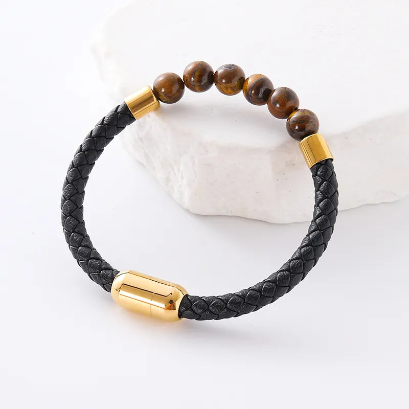 Hip-Hop Double Ring Leather Plating Men's Bracelets