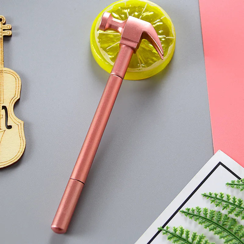 creative metallic color nail hammer gel pen cute hammer shape student ball pen fun decompression office signature pen