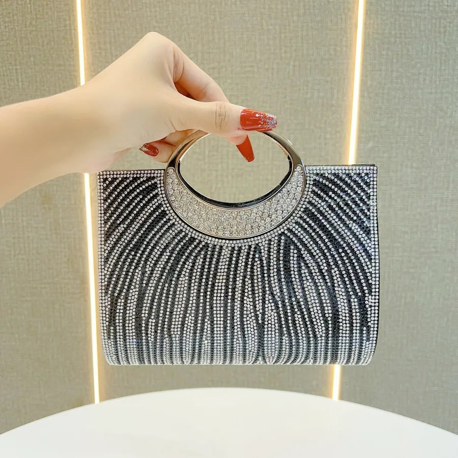 Fashionable Dinner Diamond Shiny Wedding Maid Of Honor Party Evening Dress Shoulder Crossbody Handbag Polyester Square Bag