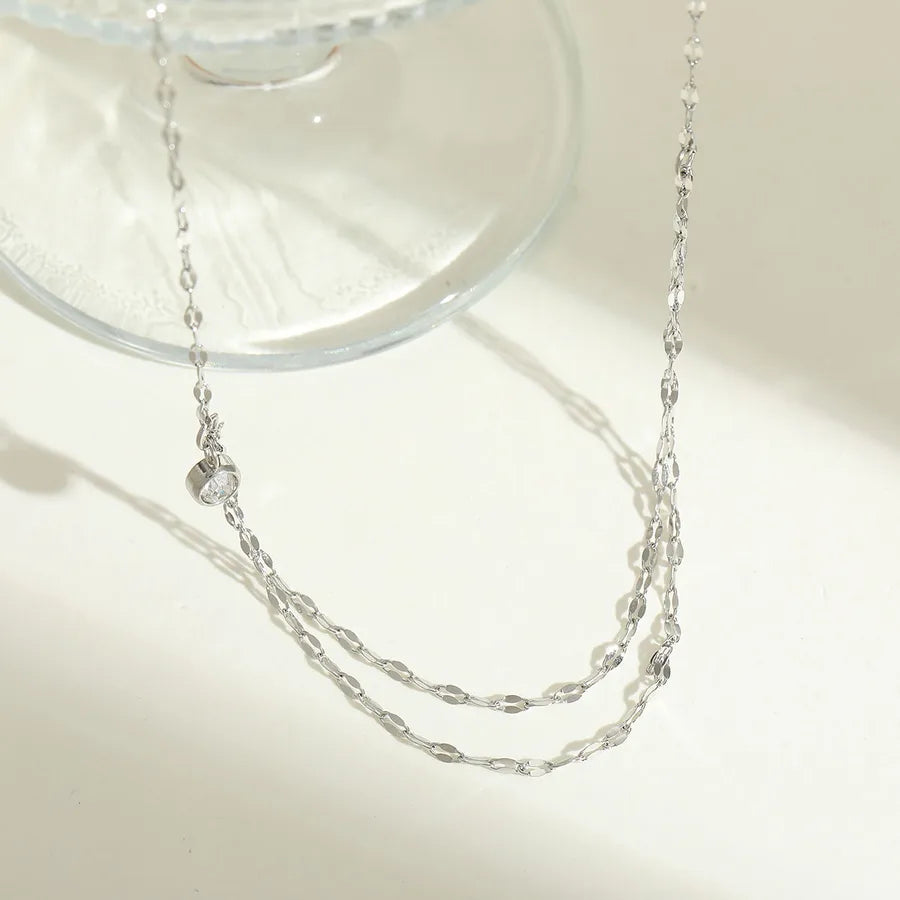 Wholesale Jewelry Luxurious Lady Romantic Geometric Solid Color 304 Stainless Steel Zircon 18K Gold Plated Plating Inlay cable chain Layered Necklaces Pendant Necklace