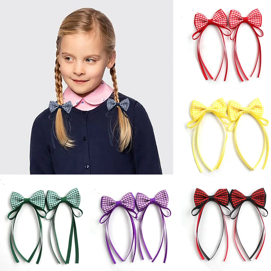 Plaid Ribbon Bow Fresh Plaid Pair Clip British Spring New