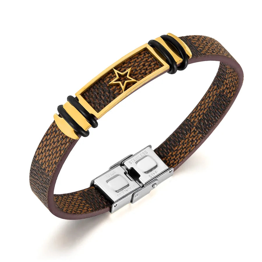 Vintage Style Pentagram 304 Stainless Steel Pu Leather Men's Bangle