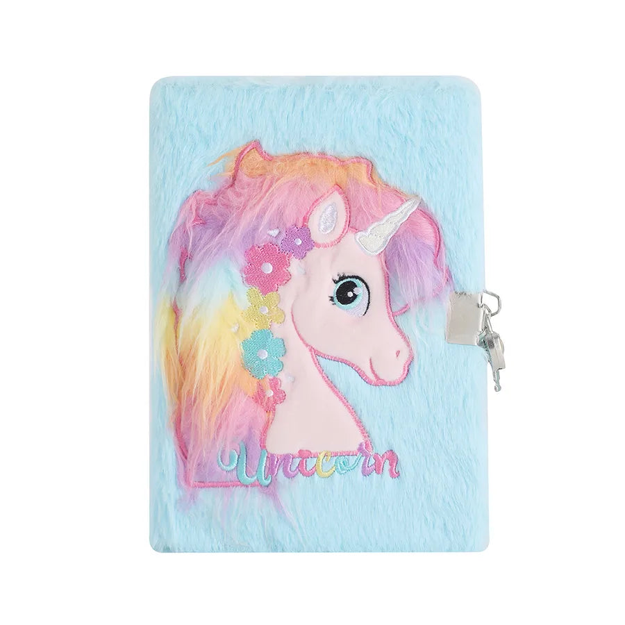 Cute A5 Cartoon Plush Notebook With Lock Children's Diary Book Girl's Scrapbooking Notebook Pink Purple Tie Dye