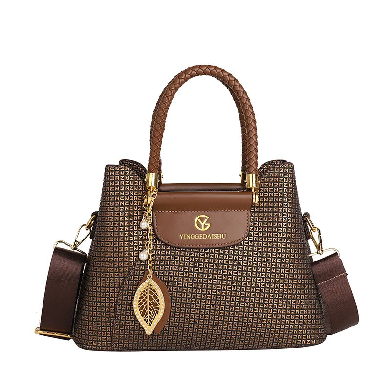 Large Capacity Handbags Women's New Fashion All-Match Stitching Shoulder Bag Textured Commuter Messenger Bag