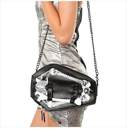 women's medium pu leather halloween pattern punk streetwear square zipper shoulder bag crossbody bag