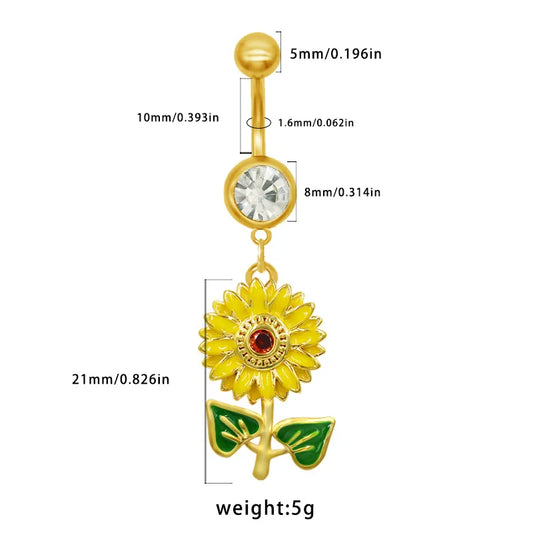 1 Piece Belly Rings Elegant Hawaiian Tropical Bear Cat Bow Knot 316 Stainless Steel Alloy Inlay Resin Rhinestones Glass Gold Plated