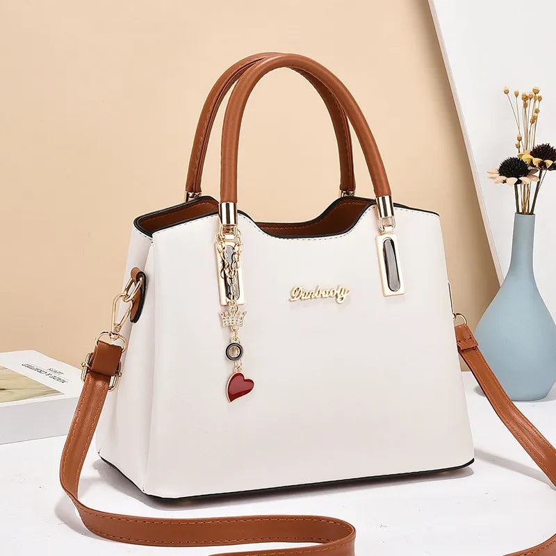 Women's Large Pu Leather Letter Color Block Basic Square Zipper Shoulder Bag Handbag