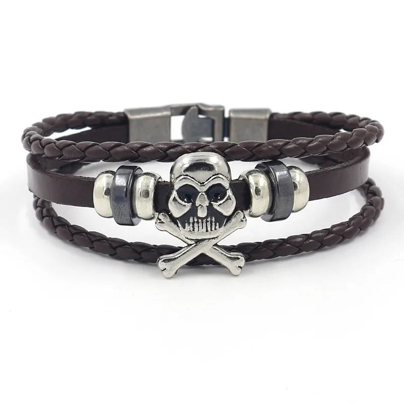 Retro Skull Pu Leather Plating Halloween Men'S Bracelets
