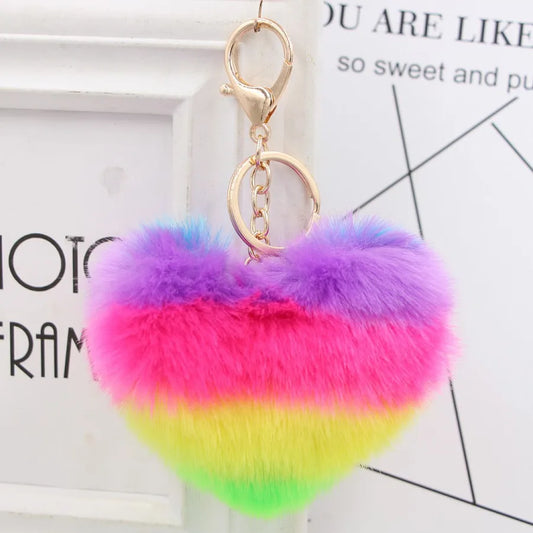 1 piece sweet heart shape imitate rex rabbit fur plating bag pendant keychain