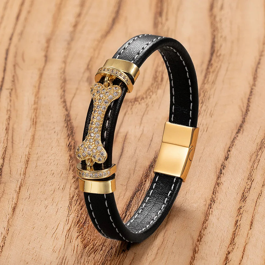 Retro Simple Style Classic Style Pineapple Bee 304 Stainless Steel Leather rope Metal Unisex Bracelets Men Cord & Leather Bracelets