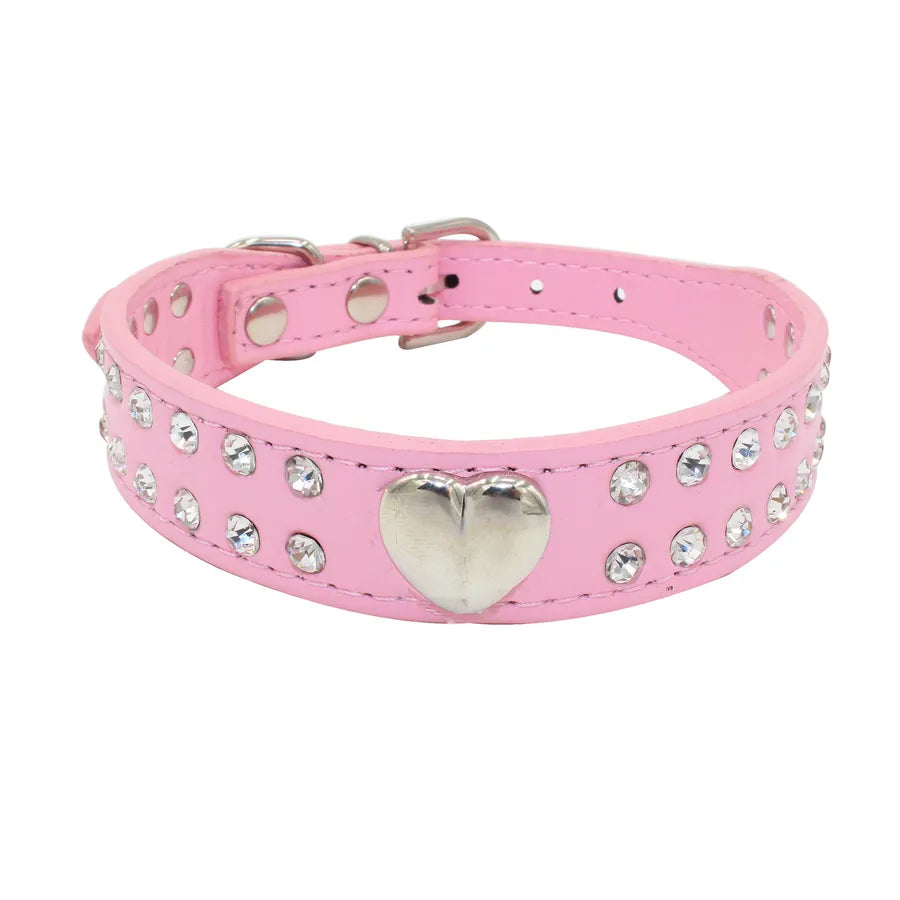 Shiny rhinestone pet collar love jewelry dog collar comfortable leather dog leash Amazon hot sale