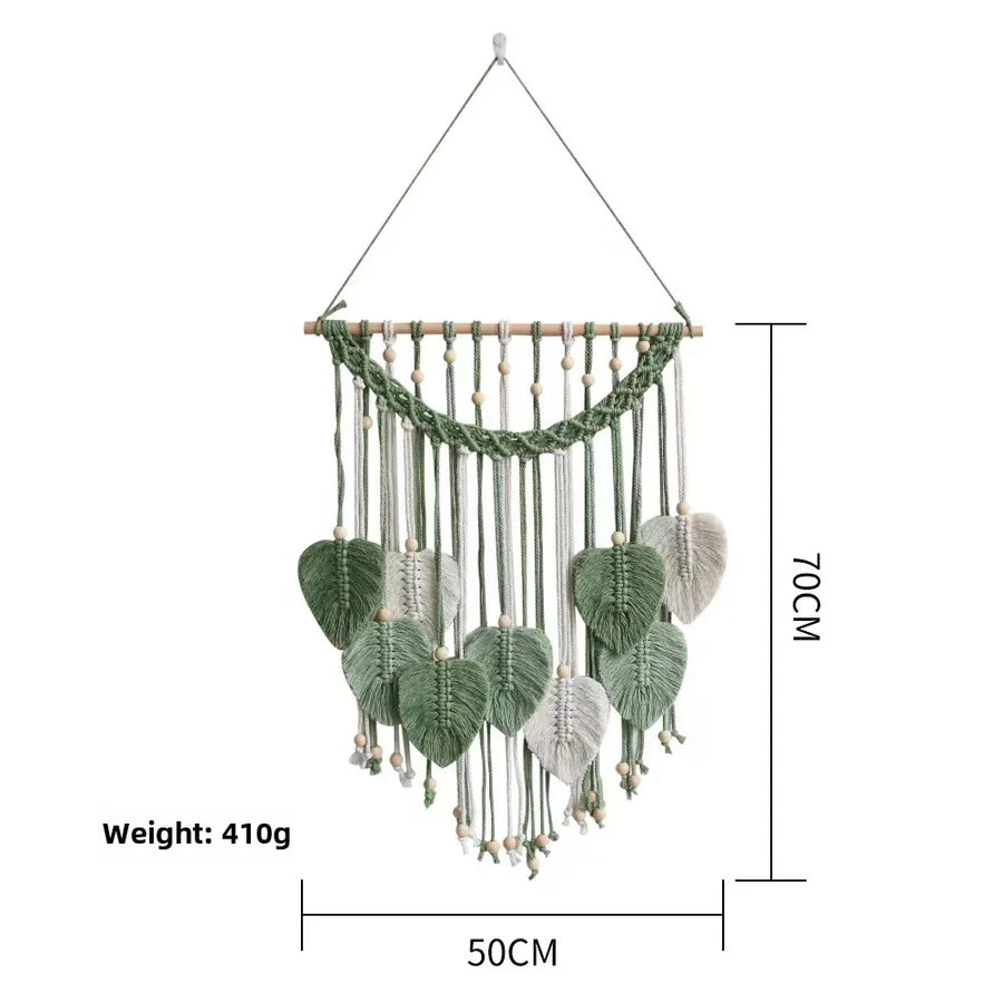 Hot Sale New Nordic Bohemian Hand-woven Tapestries Tassel Feather Leaves Wall Hanging Wall Decoration