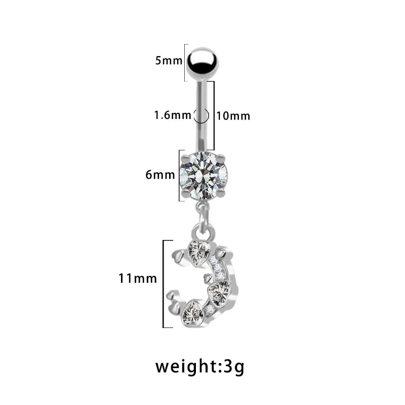 1 Piece Belly Rings Pastoral Shiny Star Moon Heart Shape 316L Stainless Steel Alloy Plating Inlay Resin Rhinestones Glass White Gold Plated
