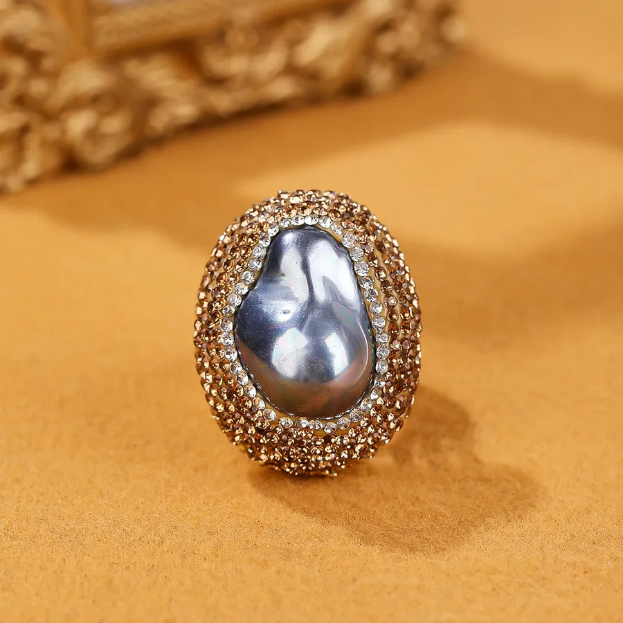 IG Style Geometric Copper Rhinestones Pearl Shell Open Rings In Bulk
