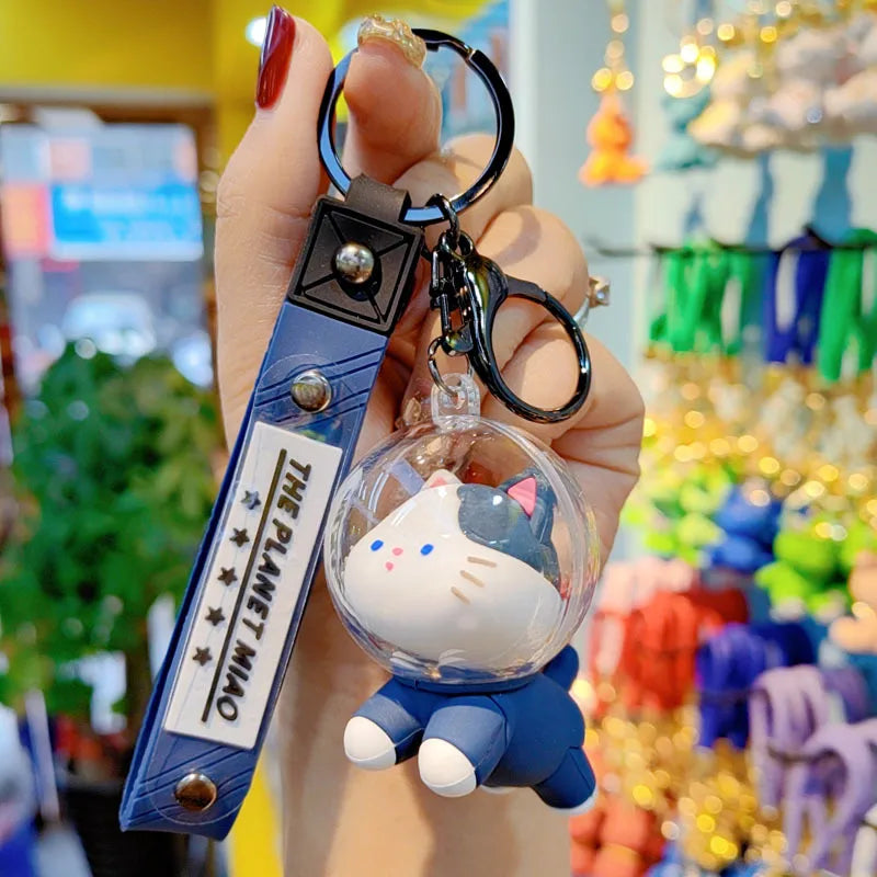 Space Cat Doll Keychain Soft Silicone Astronaut Carabiner Backpack Keychain Cartoon Style Vehicle Keyring Collectible Toy
