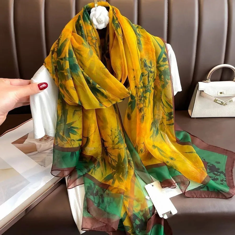 women's elegant geometric satin silk scarf