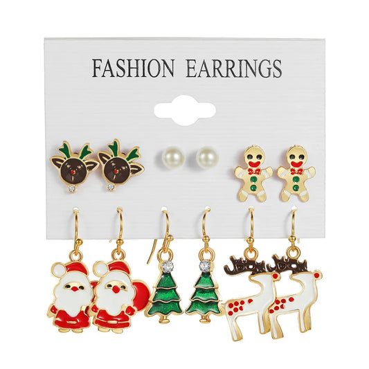 6 Pairs Christmas Ethnic Style Cartoon Character Christmas Tree Enamel Alloy Earrings