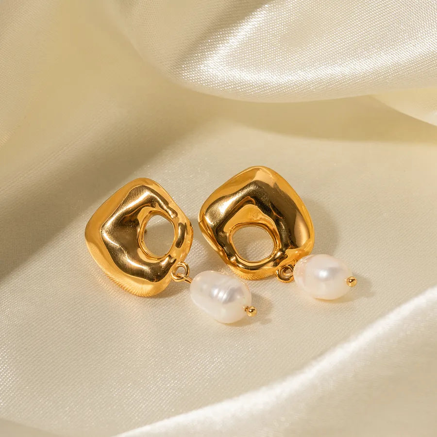 1 Pair Elegant Irregular Irregular Plating 316 Stainless Steel Freshwater Pearl Drop Earrings