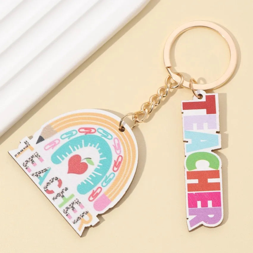 Modern Style Letter Wood Teachers' Day Unisex Keychain