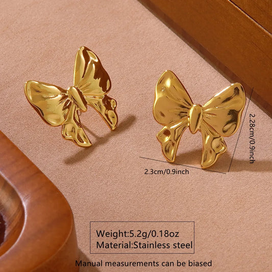 1 Pair Cute Sweet Classic Style Bow Knot Bowknot 304 Stainless Steel Imitation Gold Ear Studs