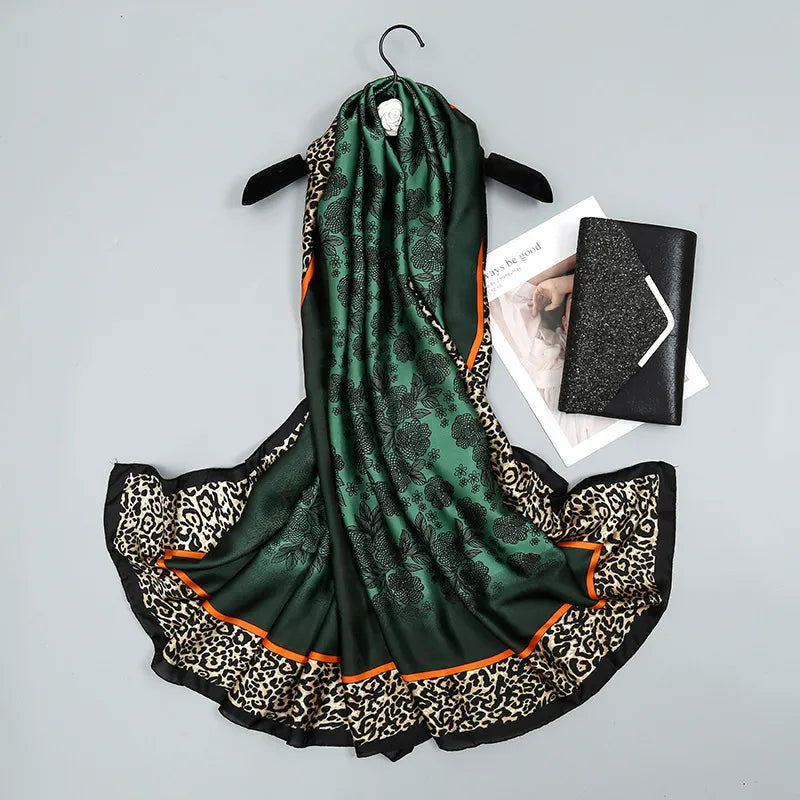 Women's Elegant Basic Leopard Brocade Satin Silk Scarf