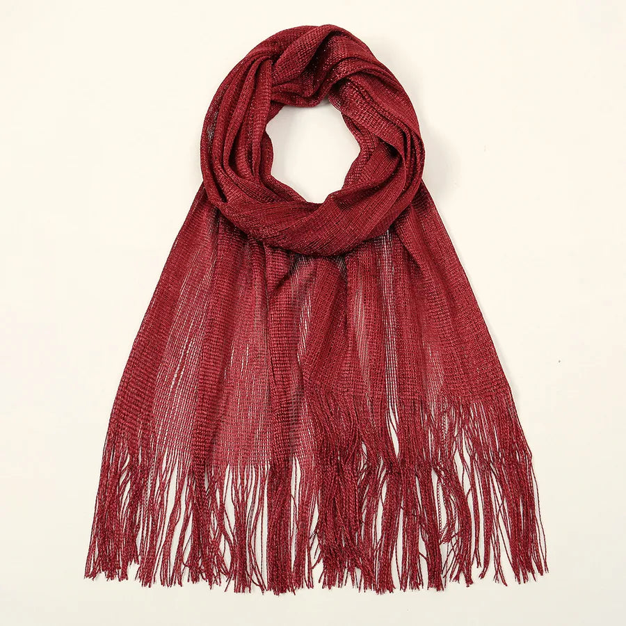 Women's Elegant Solid Color Gold and Silver Wire Tassel Scarf
