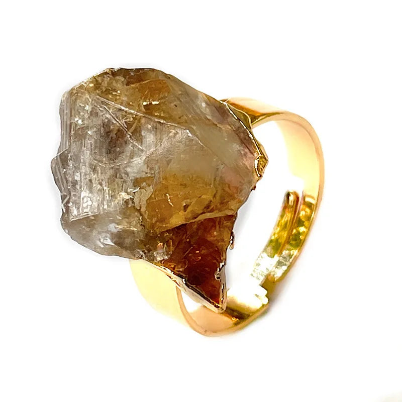 fashion geometric crystal asymmetrical plating inlay natural stone open ring 1 piece