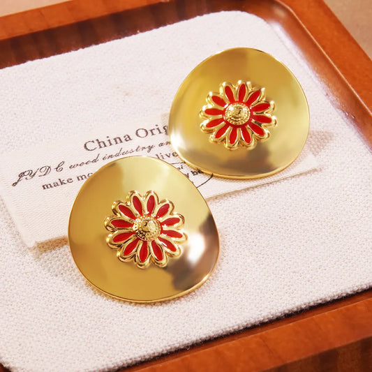 1 Pair Casual Elegant Princess Flower 304 Stainless Steel Imitation Gold Ear Studs