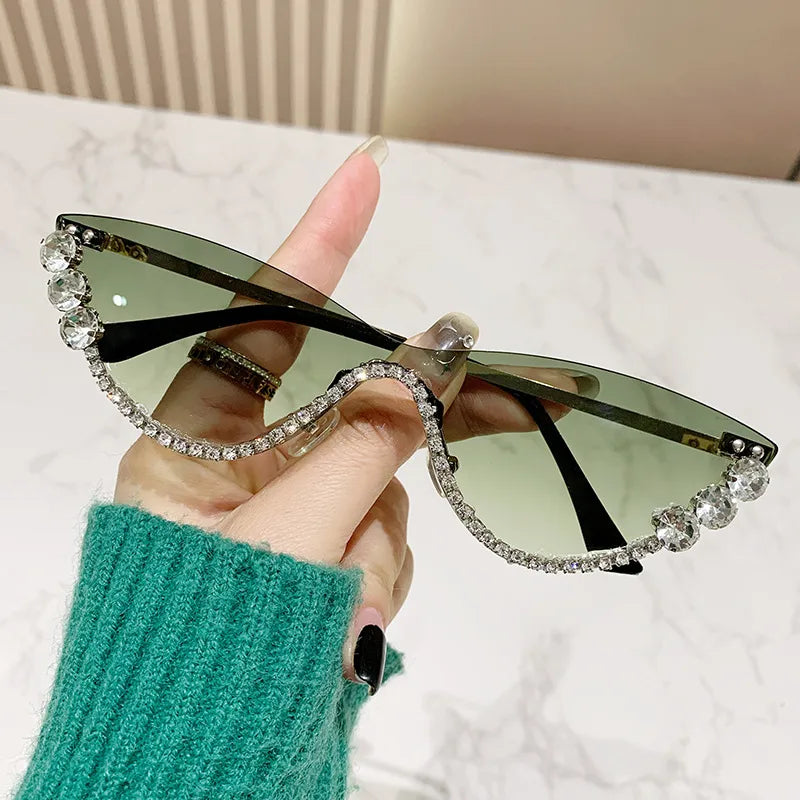 Hip-Hop Shiny Solid Color Ac Cat Eye Half Frame Women's Sunglasses
