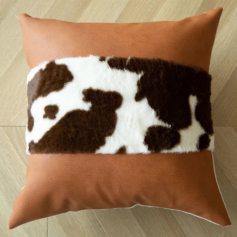 cute color block pu milk fiber throw pillow