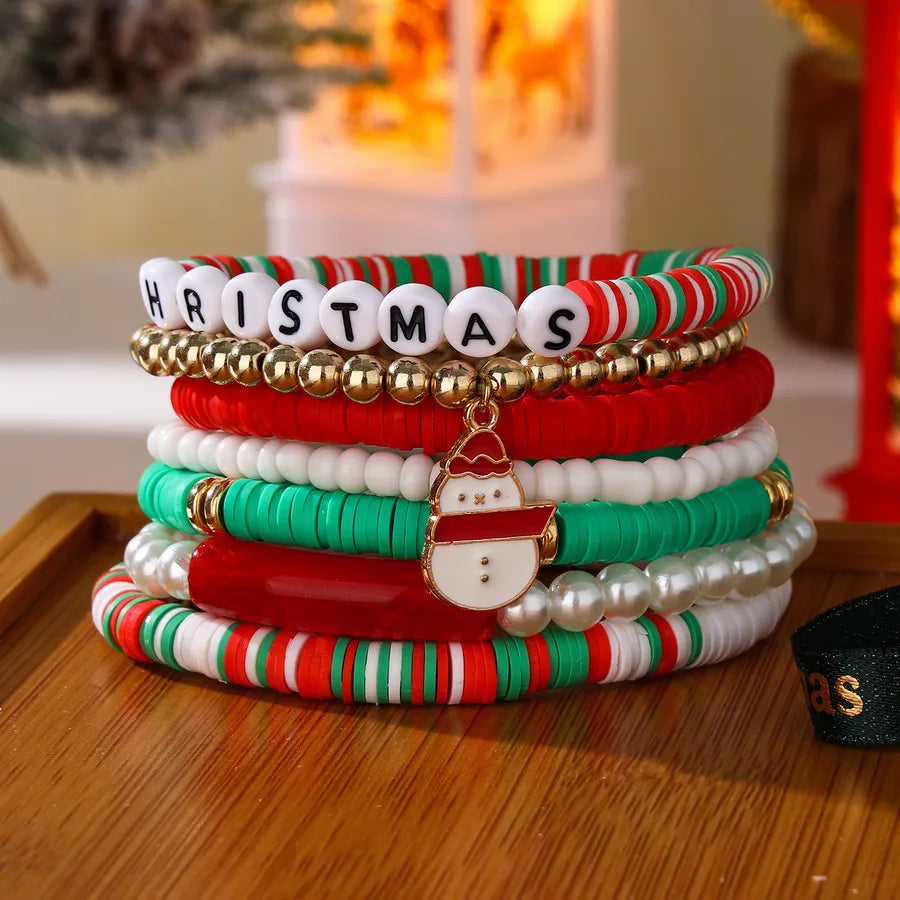 Sweet Letter Snowman soft clay Beaded Bracelets Christmas Wholesale