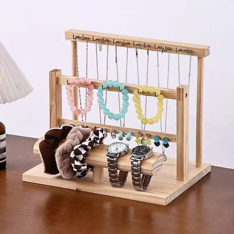 Multifunctional Solid Wood Jewelry Display Stand Storage Watch Bracelet Earring Necklace Vendor Stall Jewelry Holder Rack