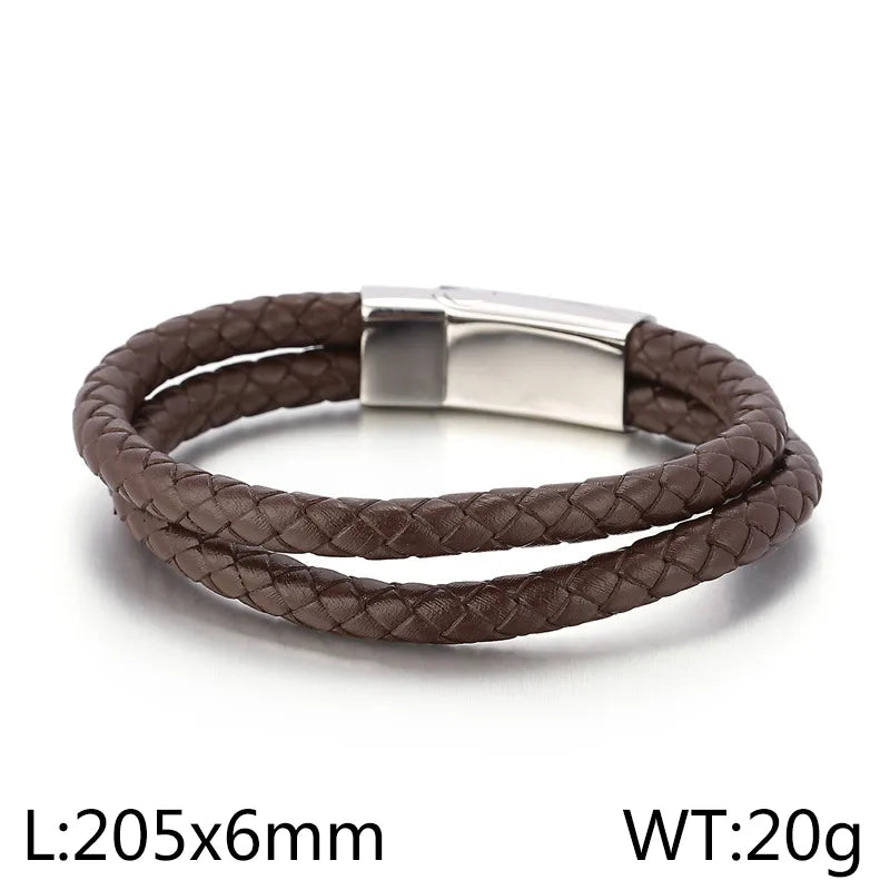 hip-hop streetwear geometric pu leather men's bangle
