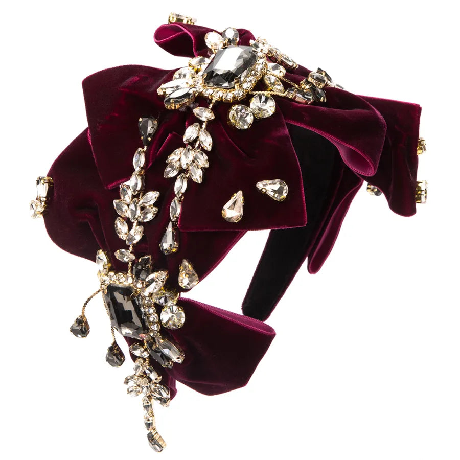 women's luxurious shiny bow knot cloth inlay rhinestones glass hair band
