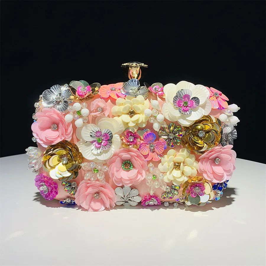 yellow blue black satin flower square evening bags